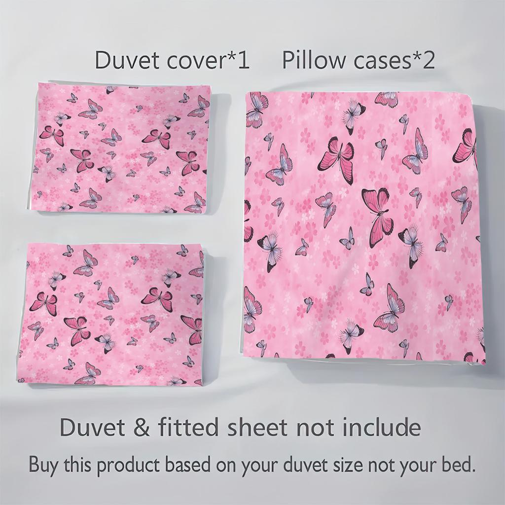 3-Piece Pink Butterfly Printed Coreless Bedding Set, Soft And Comfortable, Suitable For Various Sizes Of Dormitory Bedrooms