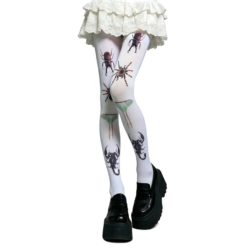 

Women s Japanese Gothic Grunge White Pantyhose Stockings Aesthetic Whimsical Insect Print Opaque Tights Leggings Hosiery 1