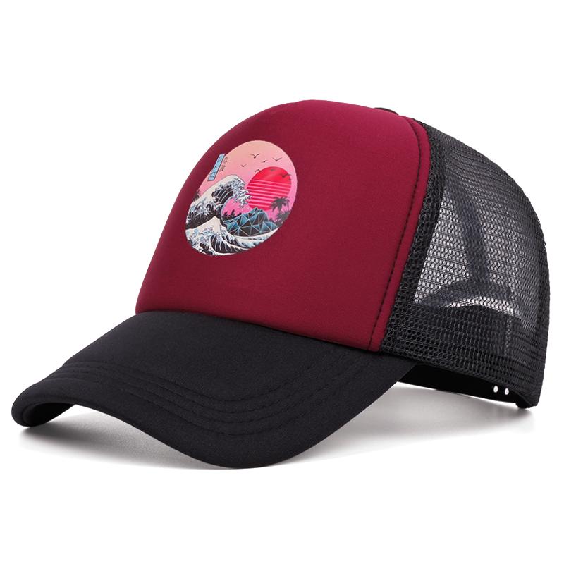 Modna czapka z siatki z ikoną fali, czapka baseballowa, męska, damska, regulowana, hip-hopowa, typu snapback, dla dorosłych, unisex, chroniąca przed słońcem, kapelusz kowbojski