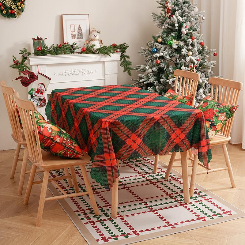 New American Table Cloth Christmas Themed Dining Table Cloth Holiday Beautification Decoration Checkered Printing Dust-proof
