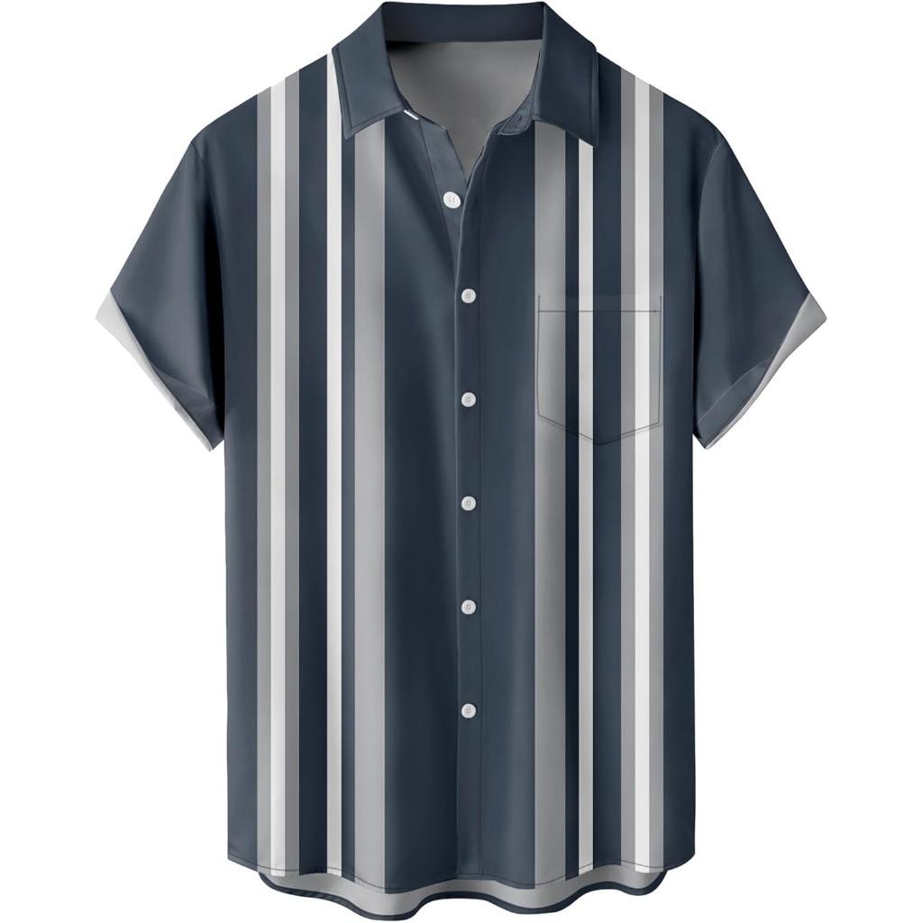 Summer Men's Gradient Sketch Coconut Tree 3D Print Shirt, Retro Hawaiian Tropical Quick-Drying Loose Aloha Shirt