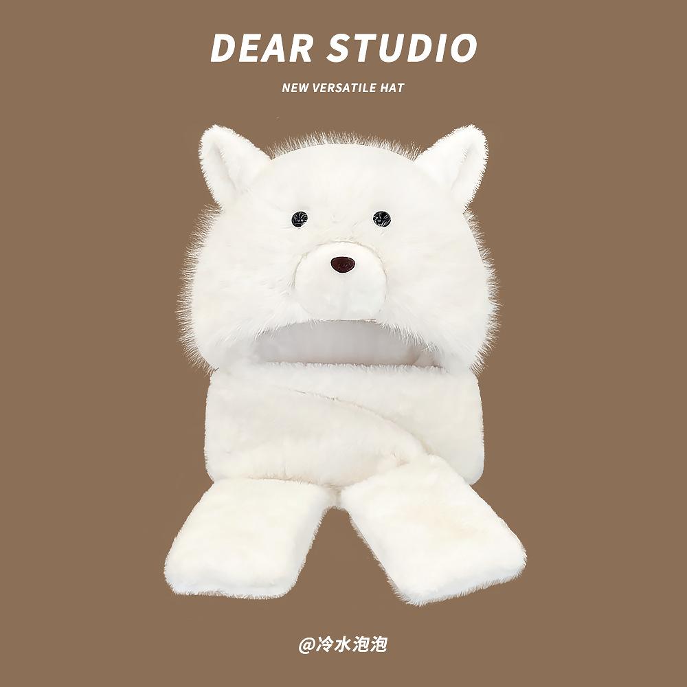 Scarf Gloves Hat Three Piece Set Small Bear Cute Winter Plush Hat Women Plus Velvet Thickened Cold Warm Hat