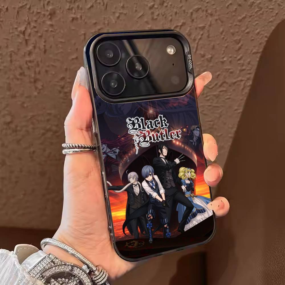 Anime B-Black B-Butler Handyhülle für iPhone 17, 16, 15, 14, 13, 12, 11, Pro Max, Plus Candy Silver Cover