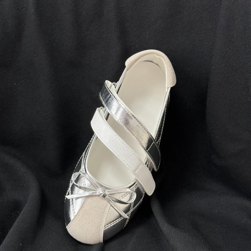 

Leather version~ Sports ballet shoes women s bow Velcro silver Mary Jane shoes women s single shoes 40