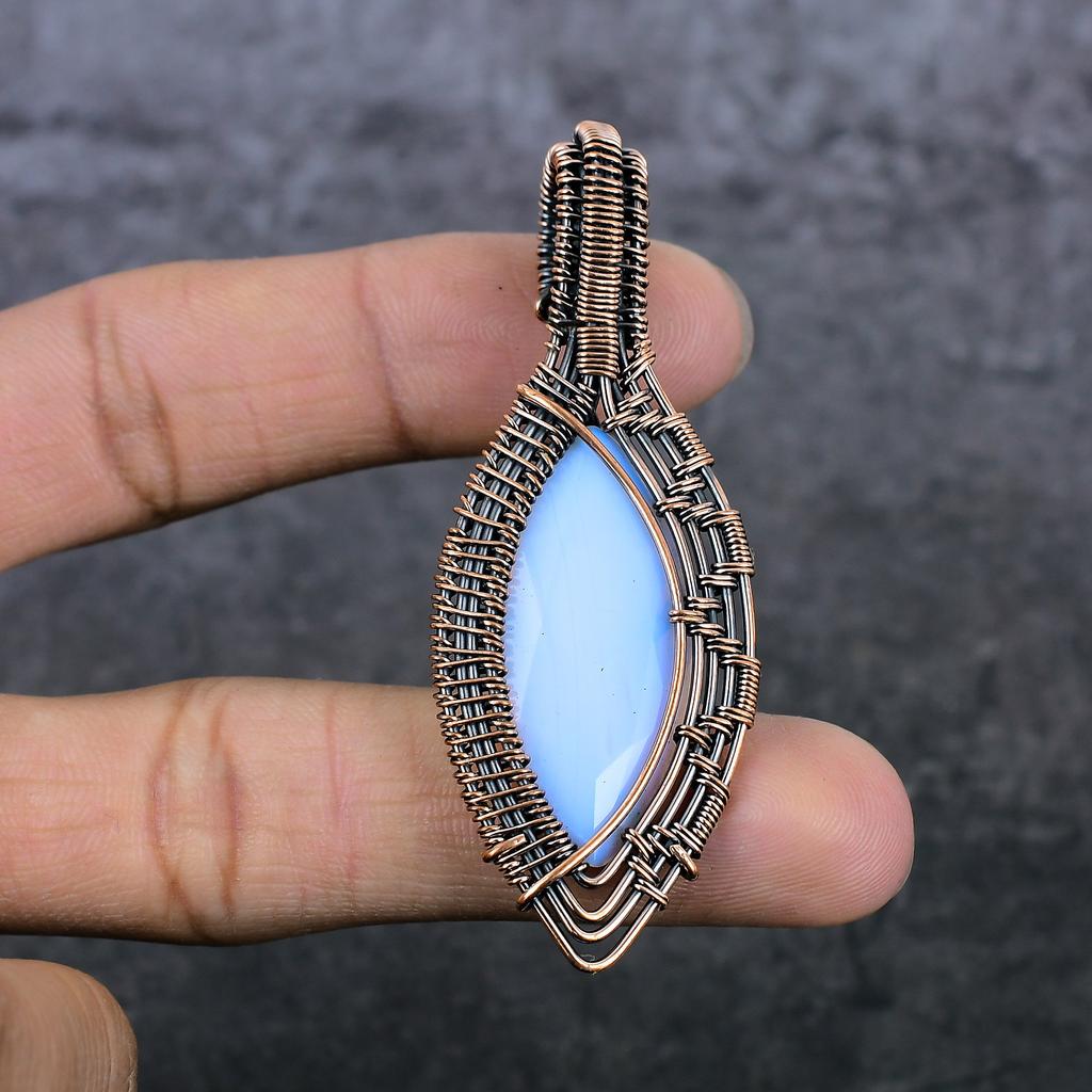Natural Milky Opal Gemstone Copper Wire Wrap Gift Jewelry Pendant 2.80" w6A98