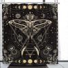 Gold Moth Shower Curtain Moon Phase Curtains for Bathroom Gothic Black Butterfly Moonlit Bath Curtain Psychedelic Bathroon Decor