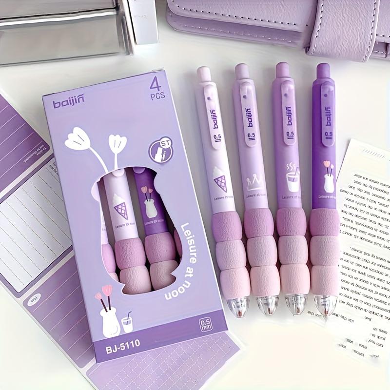 4 Cute Cartoon Ballpoint Pens with Soft Grip, Retractable 0.5mm Fine Point Black Ink - Perfect for School and Office Supplies
