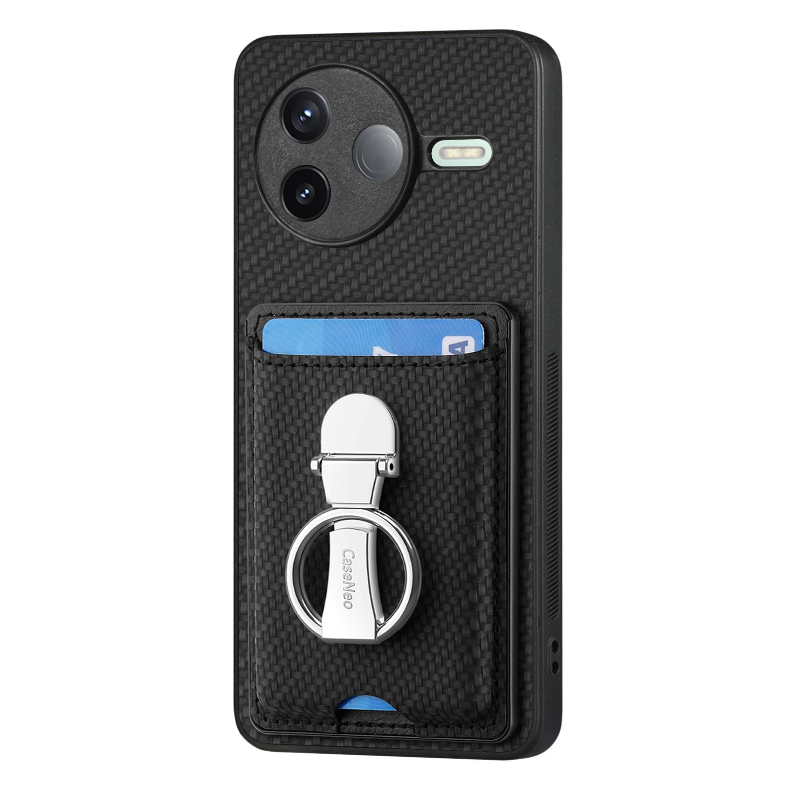 

For Xiaomi Poco F7 Pro 5G/Xiaomi Redmi K80 5G Leather Phone Back Cover with Kickstand and Card Slots Carbon Fiber Texture Black