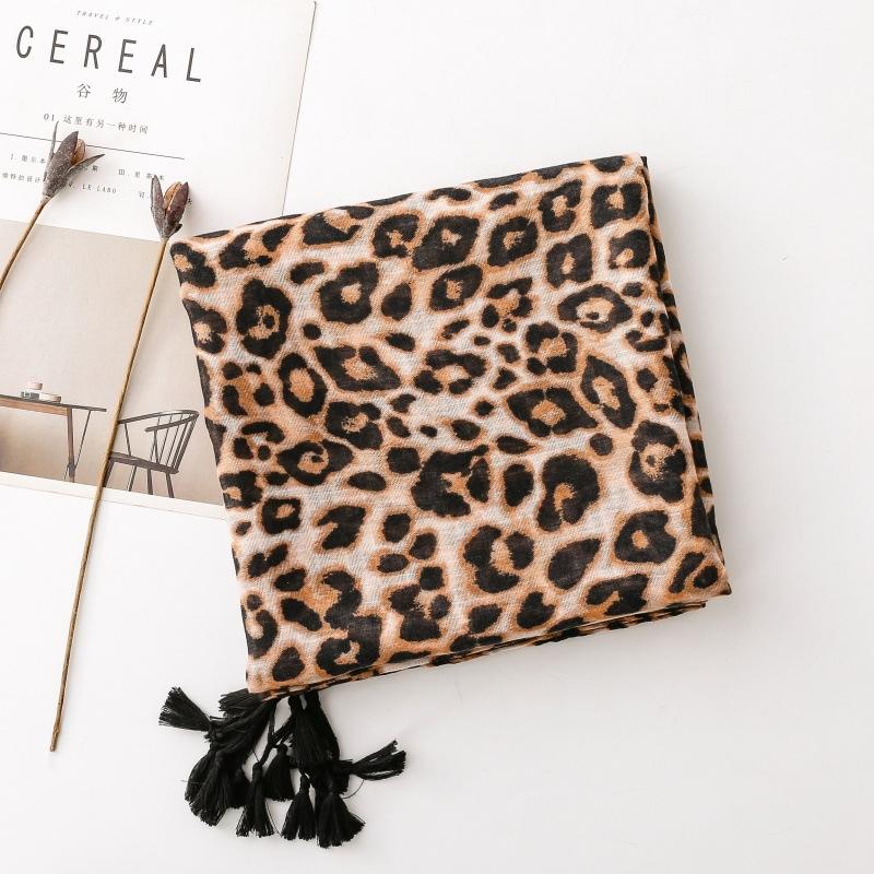 Luxury Women Viscose Scarf Floral Designer Shawl Leopard Print Cotton Linen Feeling Tassel Muslim Hijab Wrap Turban