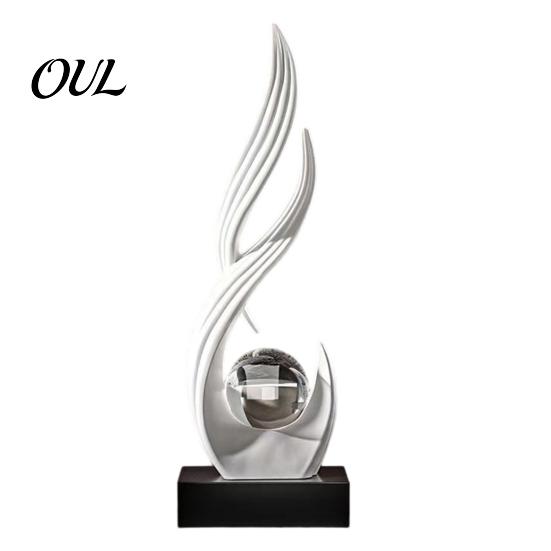 Wealth Accumulation Decoration Abstract Decorative Sculpture with Clear Crystal Ball, Modern Flowing Curve Tabletop Decor Statue Feng Shui Ornament