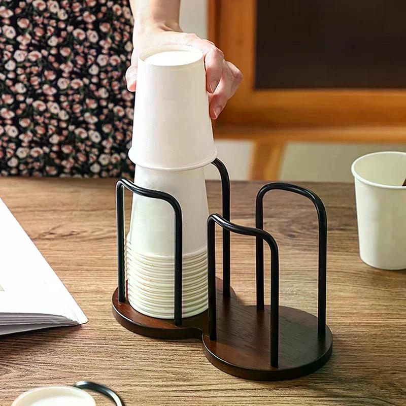 Wooden Paper Cup Holder For Disposable Cups Desktop Coffee Table Storage Shelf Tea Mug Organizer Kitchen Office Accessory