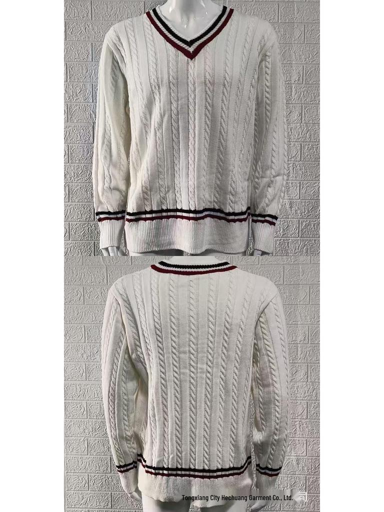 Men's Slim-Fit V-Neck Color-Block Pullover Knitted Sweater - Autumn/Winter Street Style