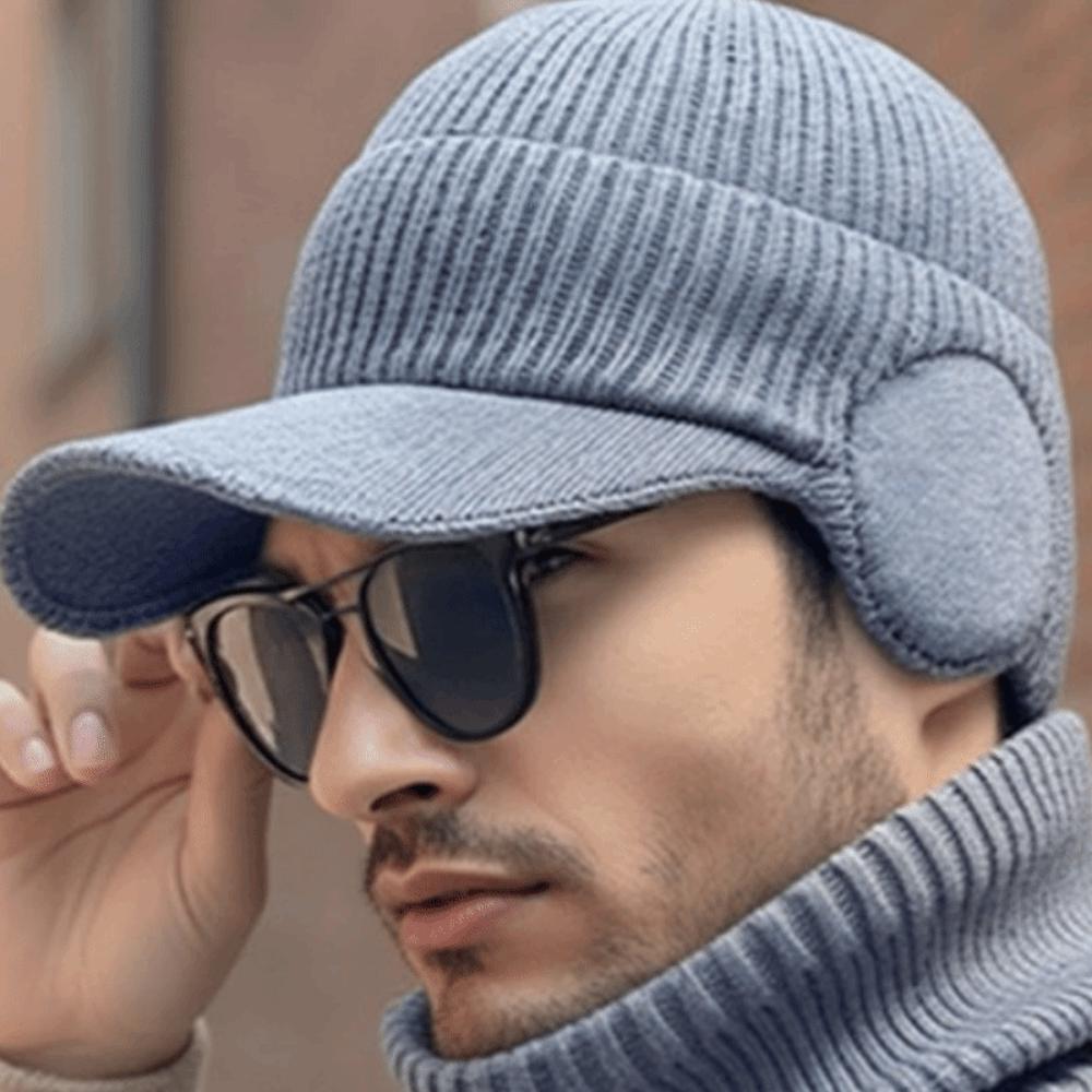 Fashion Ear Protection Men Knitted Cap Keep Warm Casual Beanies Hat Knit Wool Short Brim Ski Earflap Hat for Men Women