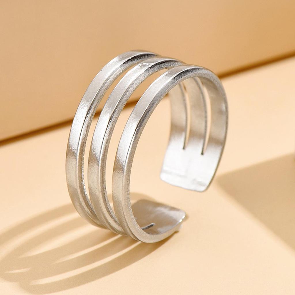 Cold Style Multi-Row Line Stainless Steel Ring for Women - Simple Geometric Metallic Accessory