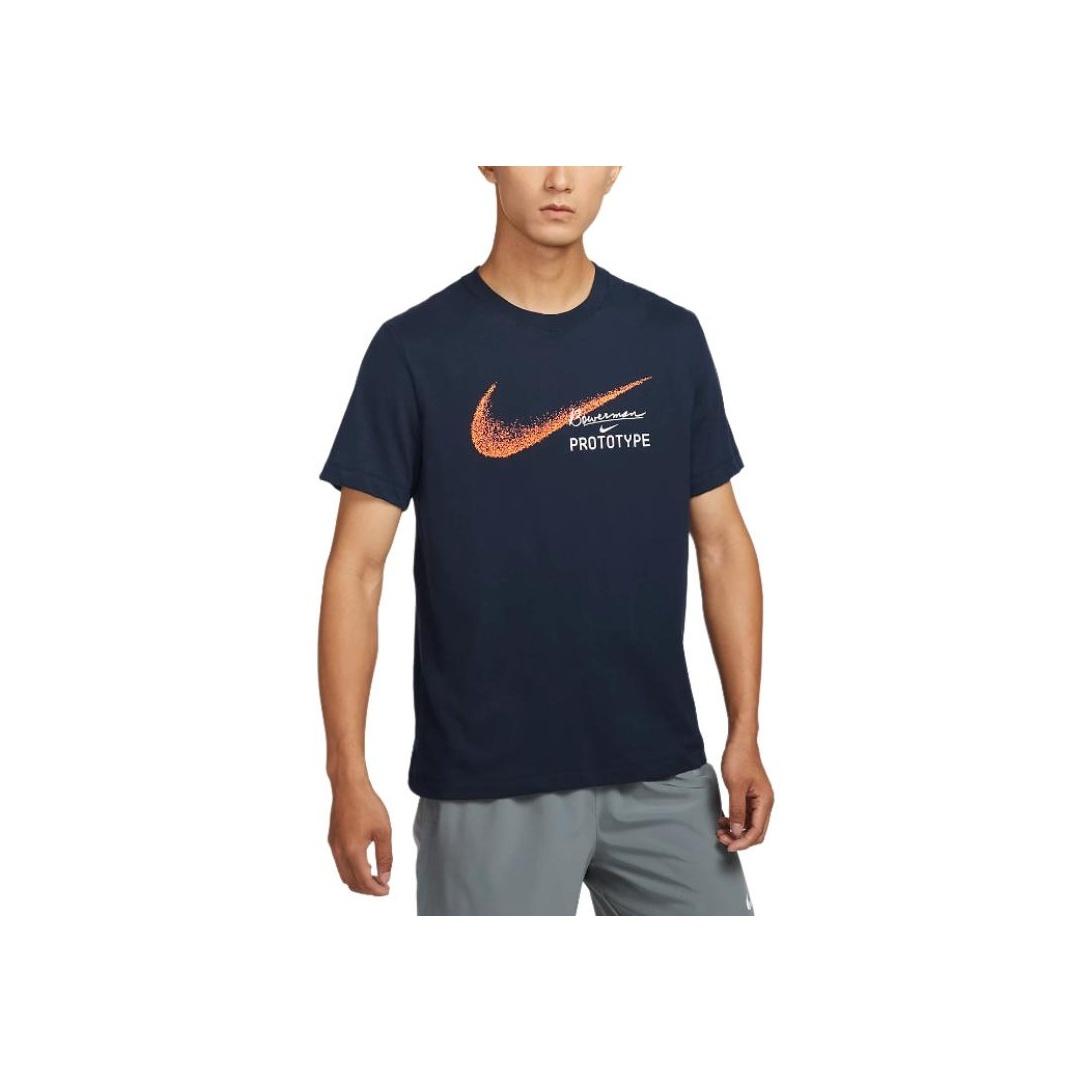 

Nike Футболка с коротким рукавом и принтом логотипа, быстросохнущая, для бега, мужская, обсидиан HM8292-451 XL