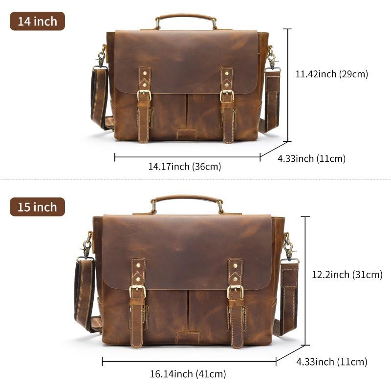 Crazy Horse Leather Business Briefcase High-end Minimalist Mailman Bag Genuine Retro Laptop