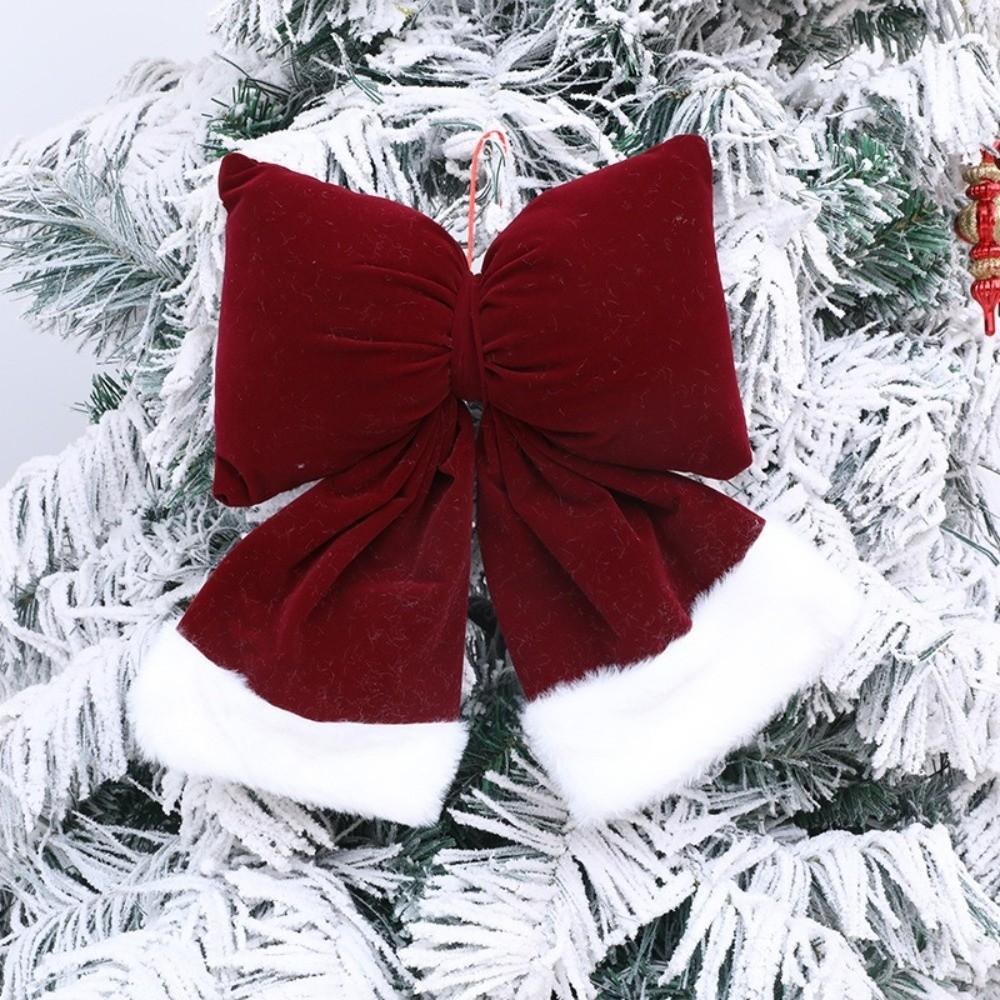 Flocking Christmas Tree Bowknot Wine Red Bowknot Hanging Ornament  Mall Atmosphere