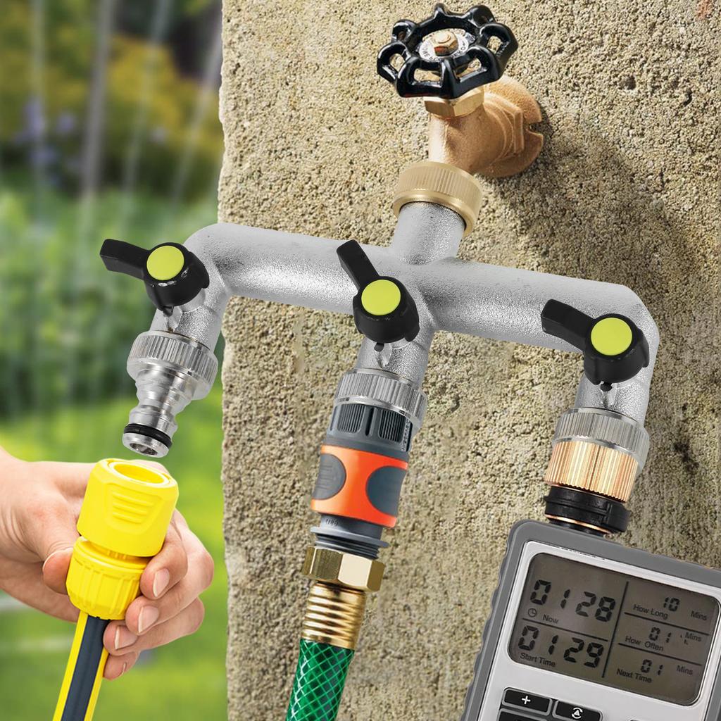 3/4 Zoll 2/3-Wege Zinklegierung Gartenschlauchverteiler Robuster Schlauchhahn Bewässerungsverbinder Verteiler für Außenhahn