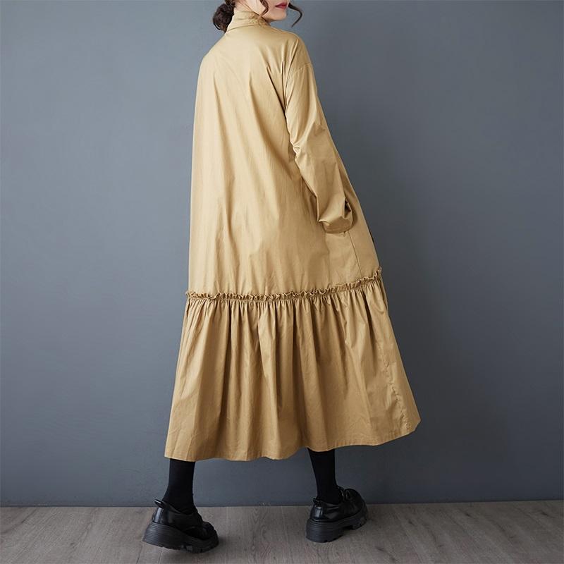 Langarm Plus Größe Baumwolle Vintage Rüschen neue Kleider für Frauen lässig locker Frühling Herbst Hemdkleid