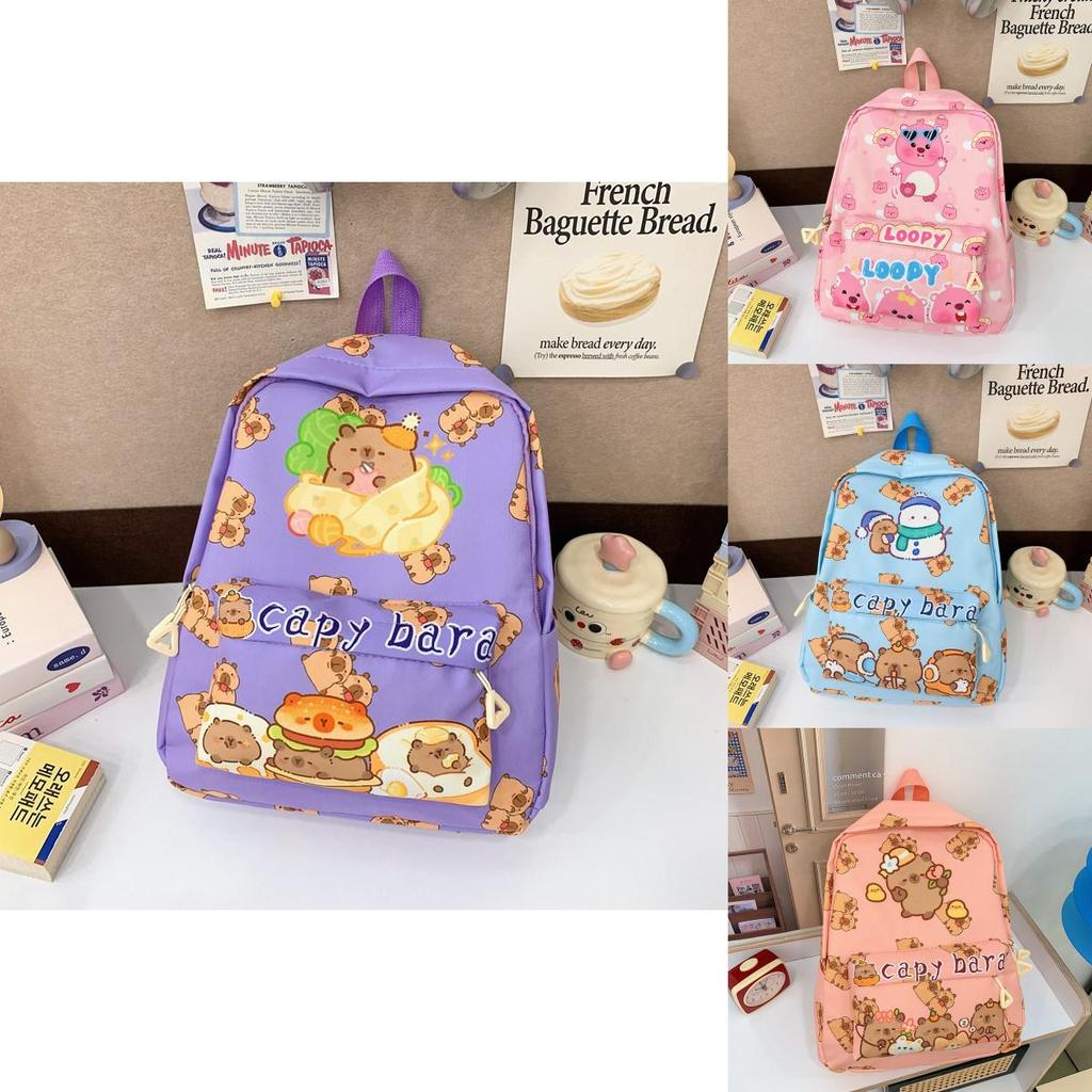 Cute Capybara Letter Pattern Kids Backpack With Padded Straps And Durable Nylon For Daily Use
