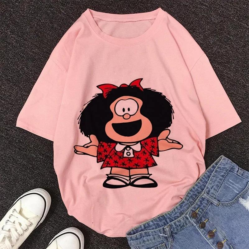Mafalda Kawaii Graphic Print T-shirt Women Harajuku Aesthetic Pink Tops Y2k Casual Tshirt 2026 Newest Summer Fashion Female T Shirt