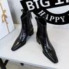 Mode 2024 Herbst/Winter Damenstiefel Echtes Leder Westernstiefel Damenschuhe Spitzzehe Blockabsatz Chelsea Boots Retro Stiefeletten