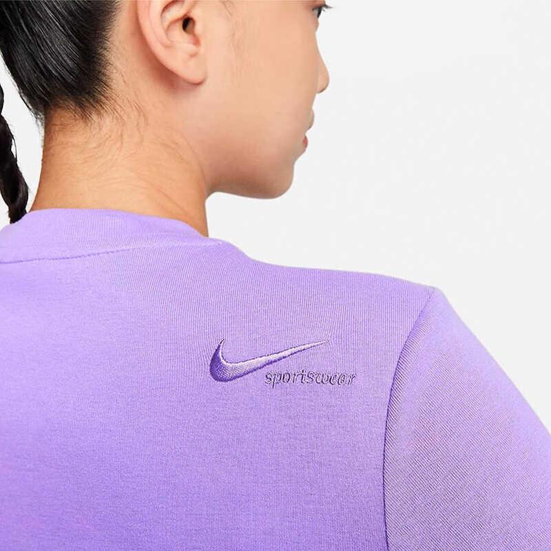 Nike Sportovní oblečení Jednobarevné Pletené Módní Duté Kulatý Výstřih Pulovr Dlouhý Rukáv Tričko Dámská Topy Vesmírně Fialová DV8215-567