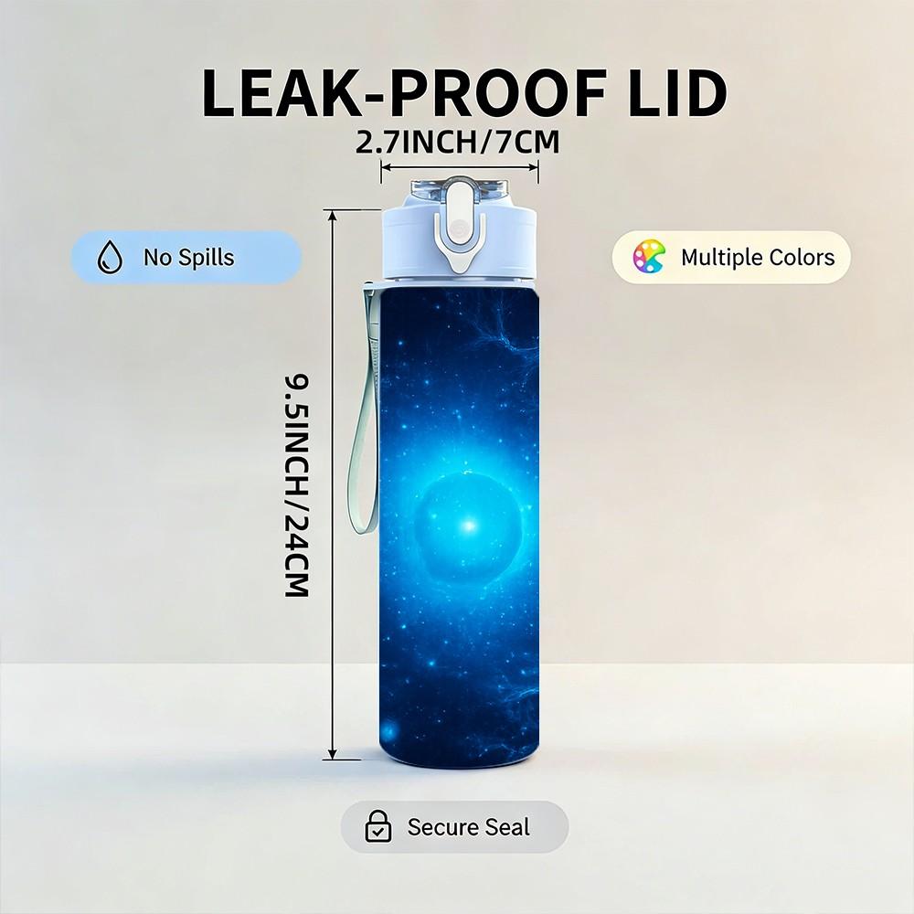 1PC Deep Blue Electric Cosmic Nebula Space Print 750ml Color Plastic Sports Water Bottle Leakproof Flip Straw Lid Suitable for Sports Office Home Use