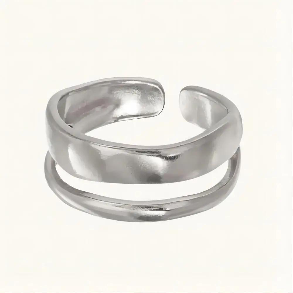 1/3 PCS Double Row Stackable Open Resizable Wave Stainless Steels Ring 18K Plated Gold Silver Minimalist Irregular Rings Jewelry