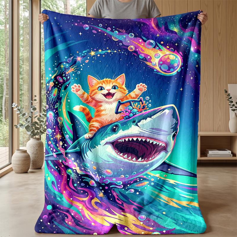 Space Cat Dreams Theme blanket Lightweight Warm Flannel Blanket Decorative Throw Blanket for Home Decoration