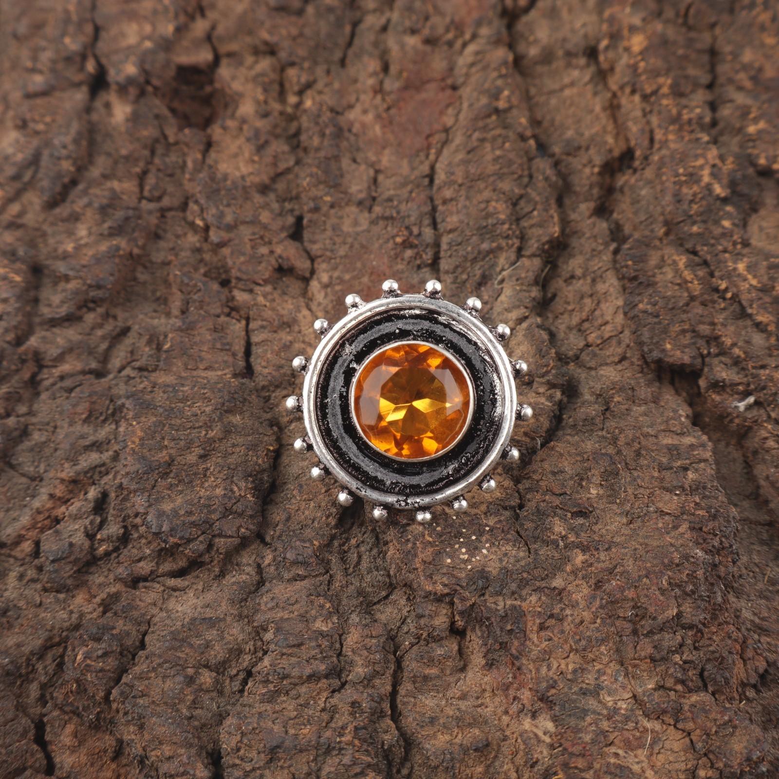 

Round Citrine Stone Anniversary Gift Promise Stackable Ring 925 Sterling Silver RR-49-4 15