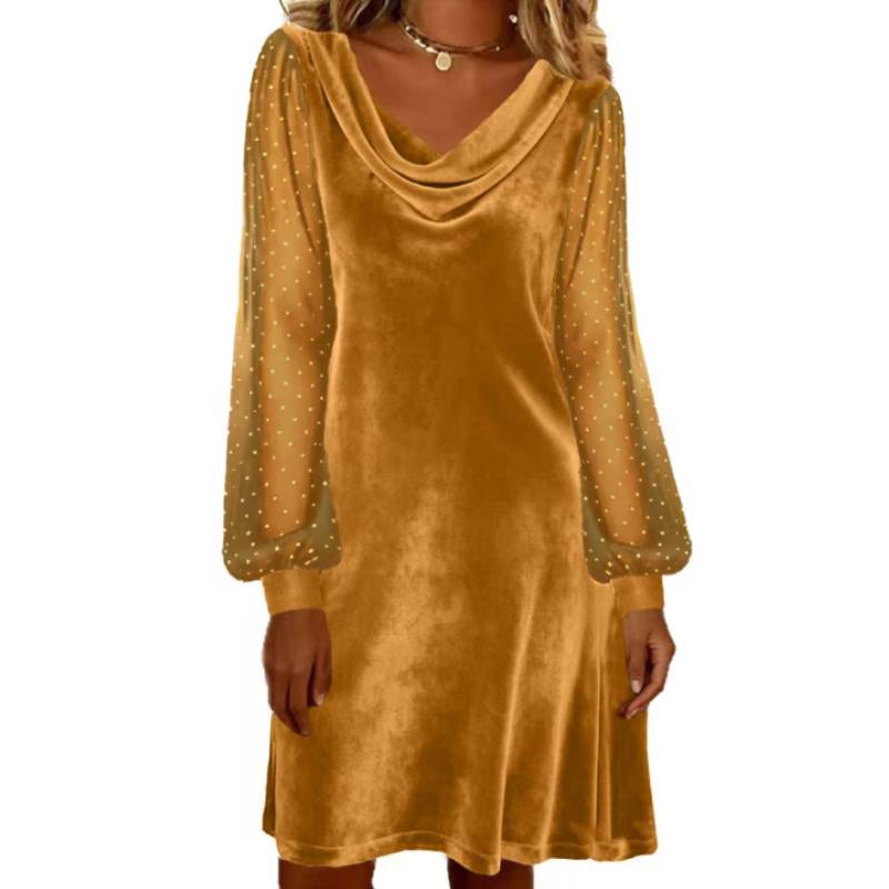 Polyesterlong Sleeve A Line Dress With Sequins For Casual Wear