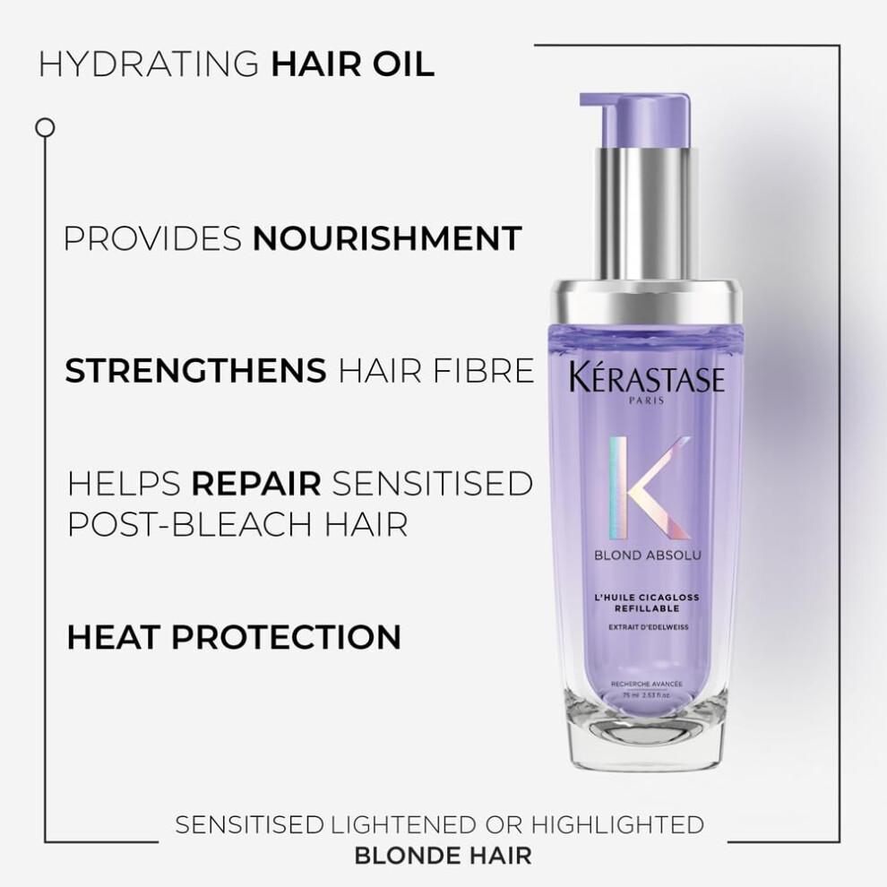 Kérastase Blond Absolu, Intenzivní posilující vlasový olej pro blond vlasy, Pro citlivé odbarvené nebo melírované vlasy, S kyselinou hyaluronovou & květem protěže,