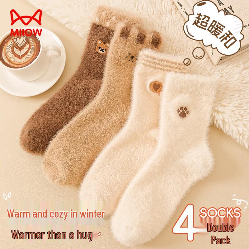 MiiOW Women s Warm Plush Mid-Calf Socks (4 Pairs) One Size