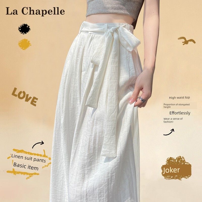 

La Chebel Белый Ледяной Шелк Хлопок Лен Свободные Брюки Женские Летние Тонкие С Завышенной Талией Струящиеся Ленивые Прямые Льняные Брюки Ямамото White M