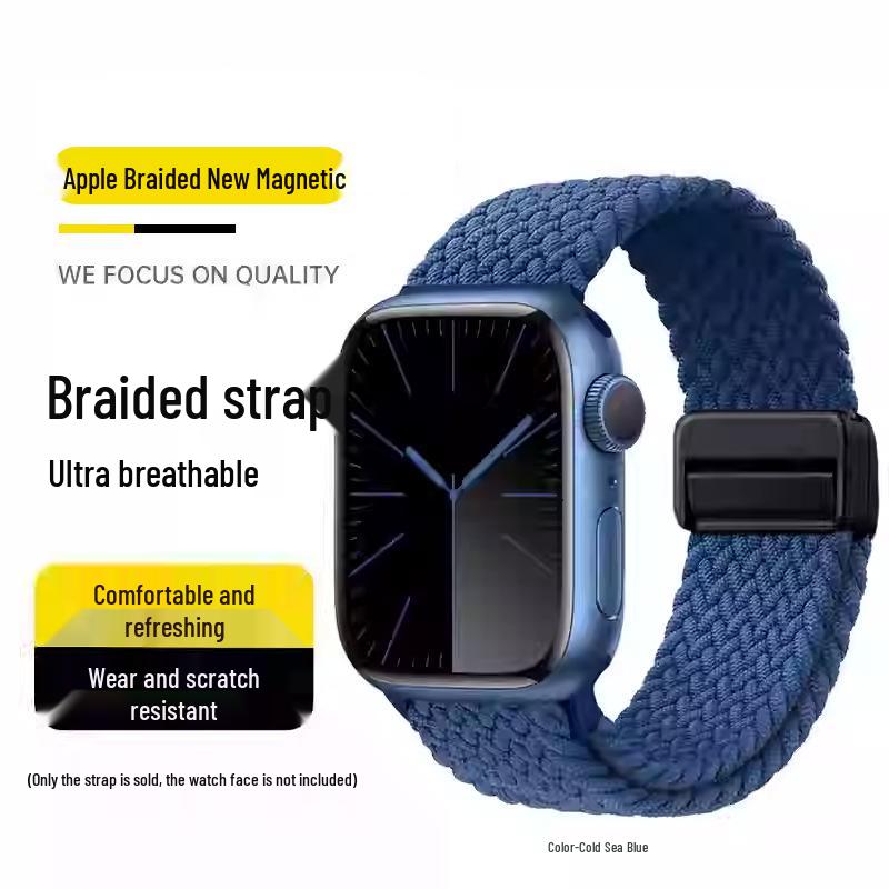 Kompatibles elastisches geflochtenes Magnetarmband aus Nylon für Apple Watch 4, 5, 6 & iWatch 7, 8, 9