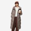 Li Ning Hot Pot Down Series Loose Hooded Solid Color Outdoor Cold Resistant Casual Warm Long Down Jacket Women Outerwear Tree-Gray Brown AYMU232-8