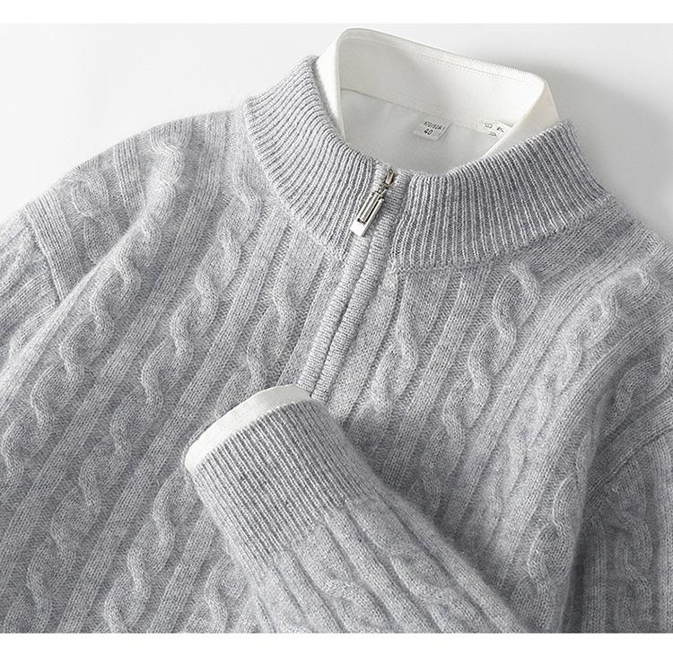 Men's 100% Wool Half-High Collar Sweater - Loose Fit, Thick Knit, Casual Business Style