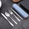 5Pcs/Set Travel Camping Cutlery Set Portable Tableware Stainless Steel Chopsticks Spoon Fork Steak Knife with Storage Case