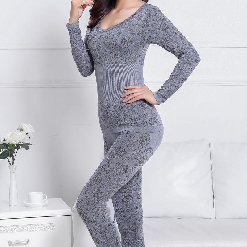 Modal Women Pyjamas Set Tops+Pants Sexy Slim Winter Warm Underwear Ladies Underwear