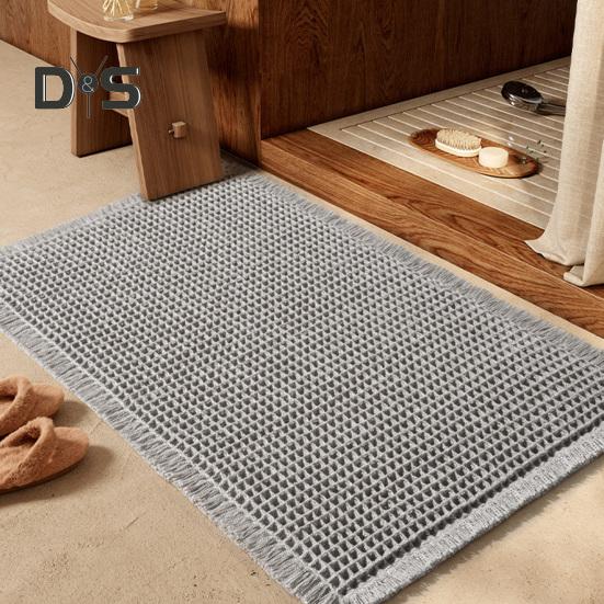 Floor Mat Absorb Moisture 3D Waffle Texture Door Mat Fringe Trim Anti-Slip Double-Layer Superior Absorbency Entryway Rug for Bathroom Kitchen