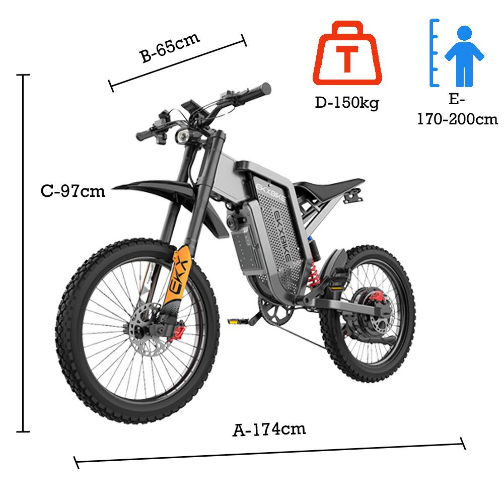 EKXBIKE X21 MAX Off-Road E-Bike with 3000W, Samsung 60V 30Ah, Max Speed To 85km/h, Half-twist Throttle, 70/100-19 Tyre
