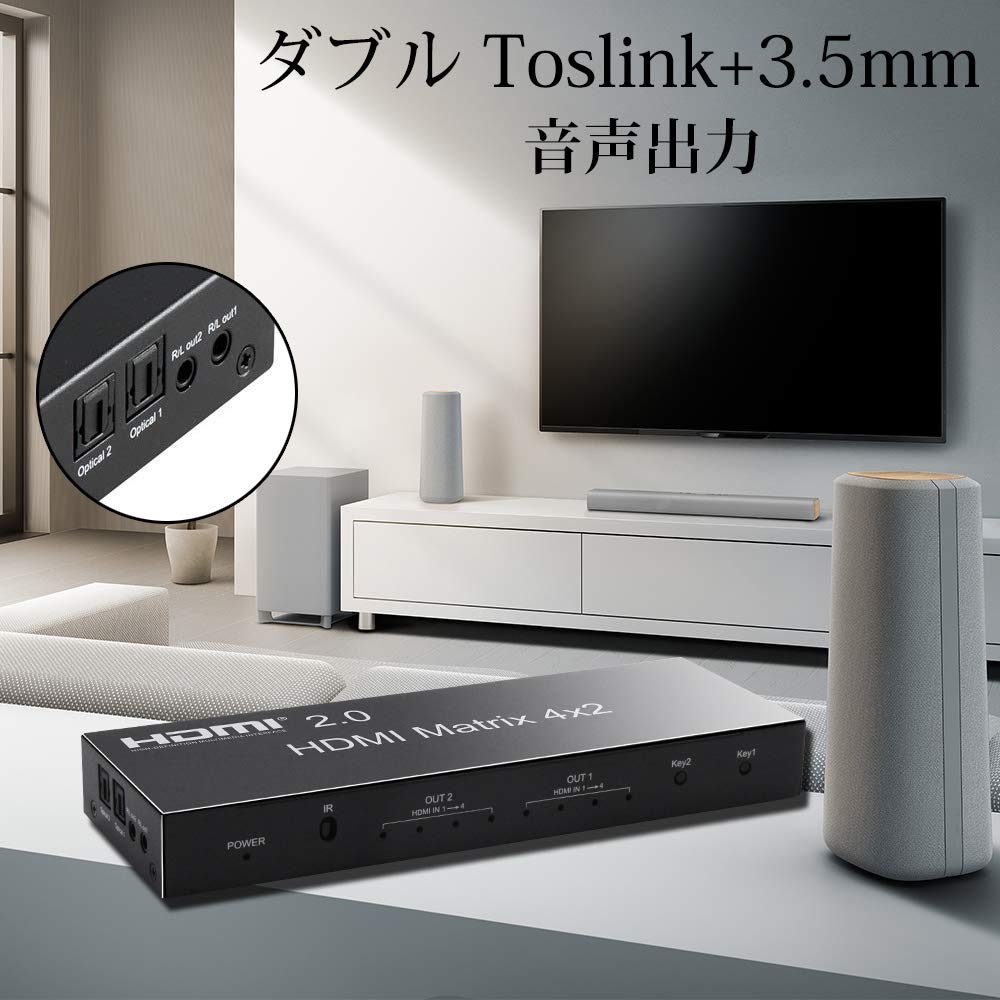 HDMI Matrix 4 Inputs 2 Outputs Switch Selector Splitter Switch Distributor HDMI Matrix 4x2 Audio Separation Stereo Audio Different Resolution Output