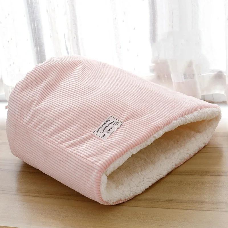 

Thicken Velvet Fabric Basket Soft Comfortable Pet Small Medium House Sleeping Kitten Dog Bag Puppy CatBed Warm Cave Winter Nest S 32x40cm розовый