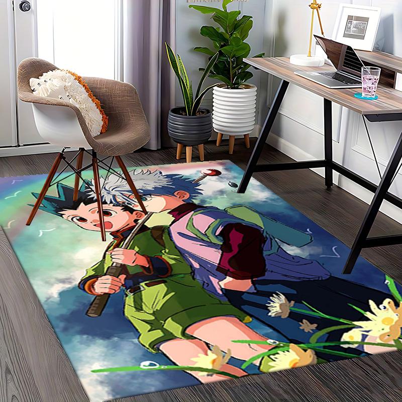 1pc Hunter X Hunter Leorio and Killua Anime Chair Mat - Office Desk Rug with Flower Pattern, Anti-Slip Carpet for Home Decor, Suitable for All Seasons