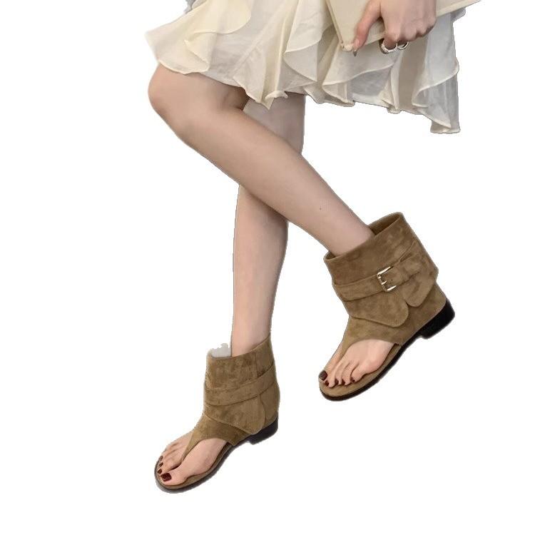 French Toe Sandals Women 2025 Summer New Internet Celebrity Fashion Women's Shoes Cowboy Boots Sandals Retro Versatile Women's Shoes