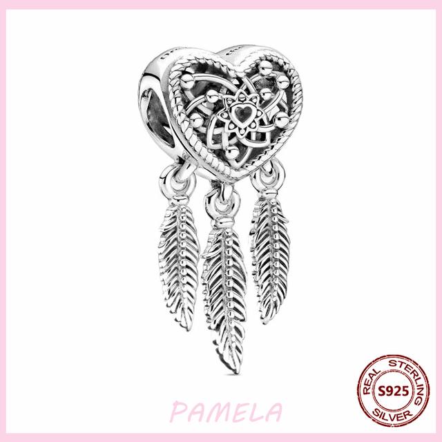 Nový 925 stříbrný lapač snů Visací přívěsek korálek ve tvaru srdce pro originální přívěsný náramek lapač snů