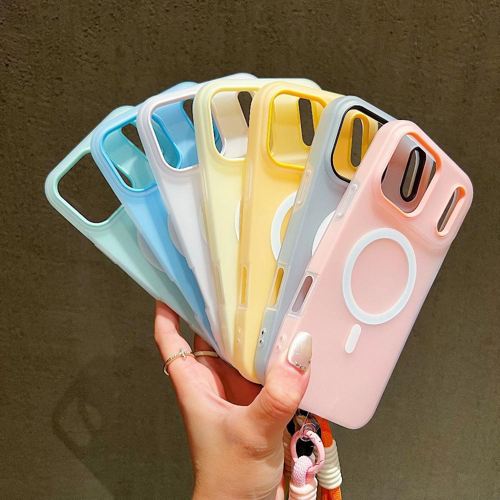 Candy Contrast Lanyard Magnetic Phone Case for IPhone 17 Air 16 15 14 13 12 Pro Max 11 Hand Wrist Strap Matte Soft TPU Cover