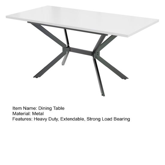 Dining Table White Extendable 120/160x80cm Black Metal Legs Living Room Rectangular Table Suitable for 4 To 6 People