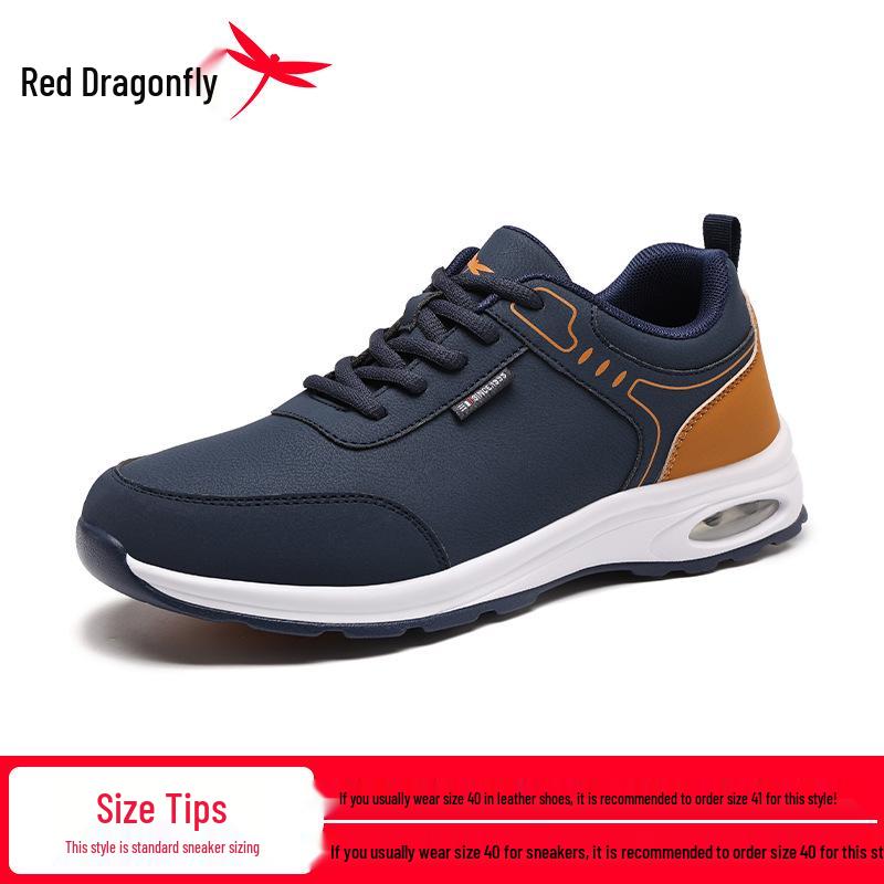 Red Dragonfly Men s Leather Casual Air Cushion Shoes - Shock Absorption, Lightweight, Height Boosting, Anti-slip, Waterproof Travel Sneakers 42